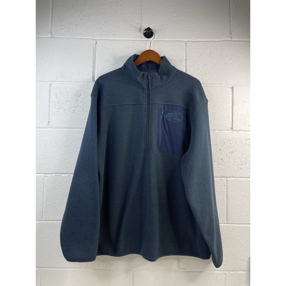 Bass‎ Pro Shops Quarter-Zip Fleece Pullover Sweater Mens 2XL Blue Chest Pocket